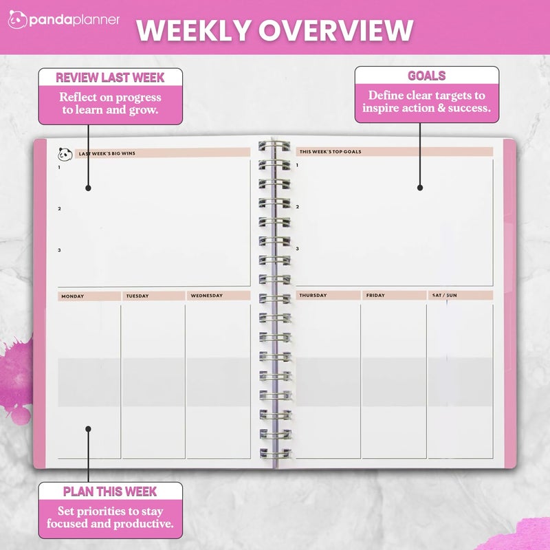 Panda Planner 2026 Undated Daily Planner with Hourly Schedule 5.75" x 8.25" â€“ 90 Days Daily Journal with Spiral Binding â€“ To Do List Notebook with Habit Tracker for Home/Office Supplies â€“ Pink - Image 3